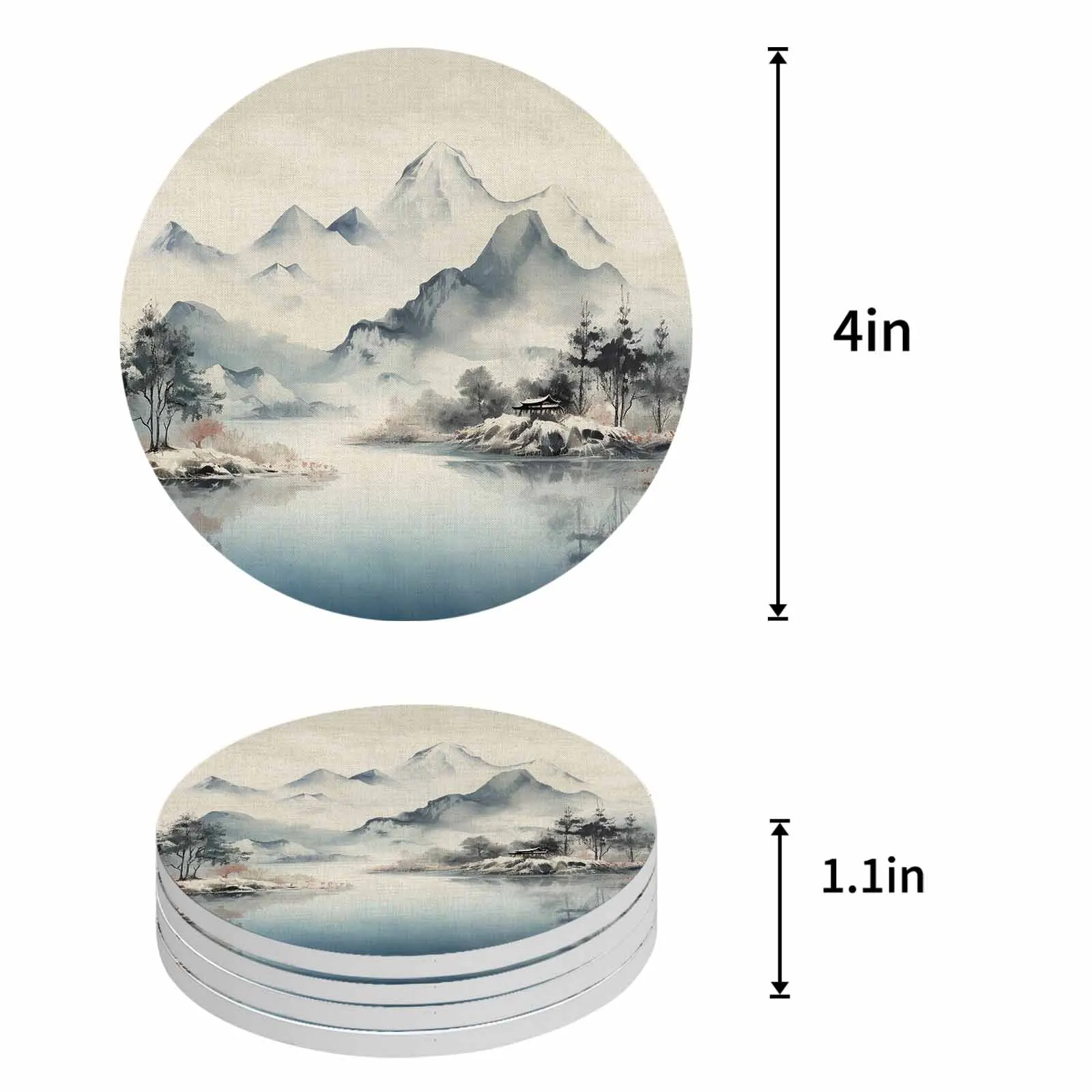 Landscape Tree Watercolor Ceramic Coaster Set Kitchen Table Round Placemat Luxury Decor Coffee Tea Cup Coasters