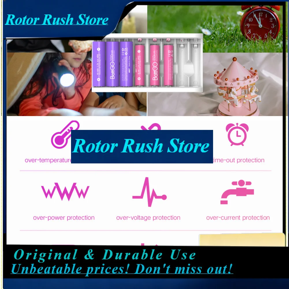 RoRuSISDT A8 Air AAA Battery Smart Charger 27W 8-Bay Househould Battery Charger Wireless Operation For AA 10500 12500