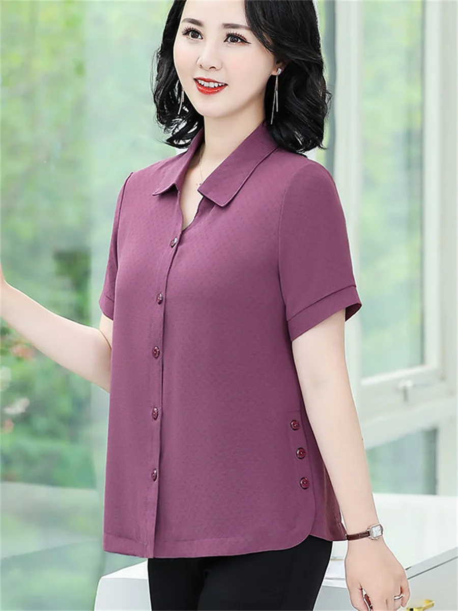 5XL Women Spring Summer Blouses Shirts Lady Fashion Casual Half or Short Sleeve Turn-down Collar Solid Color Blusas Tops TT2387