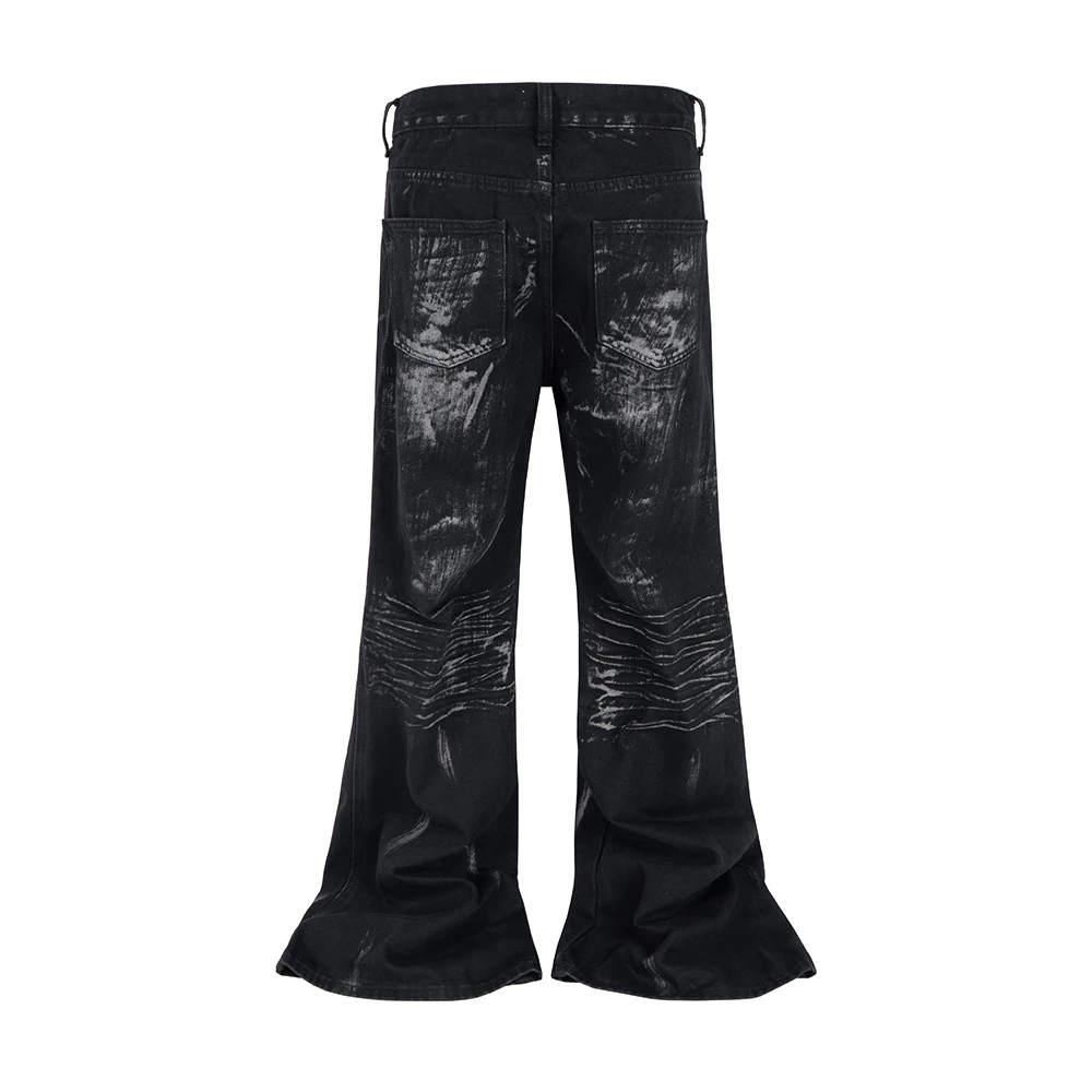 Shinning Rhinestone Stars Distressed Loose Black Jeans Pants for Men Vintage Streetwear Baggy Casual Denim Trousers