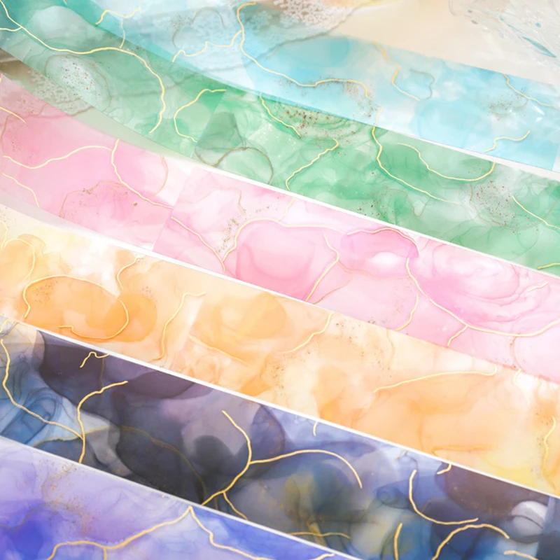 

Mr Paper, 1 Style 6 Rolls/Bag Watercolour Illusion Series Hot Stamping Pet Tape Paper Tape Set Cute Stationery Items