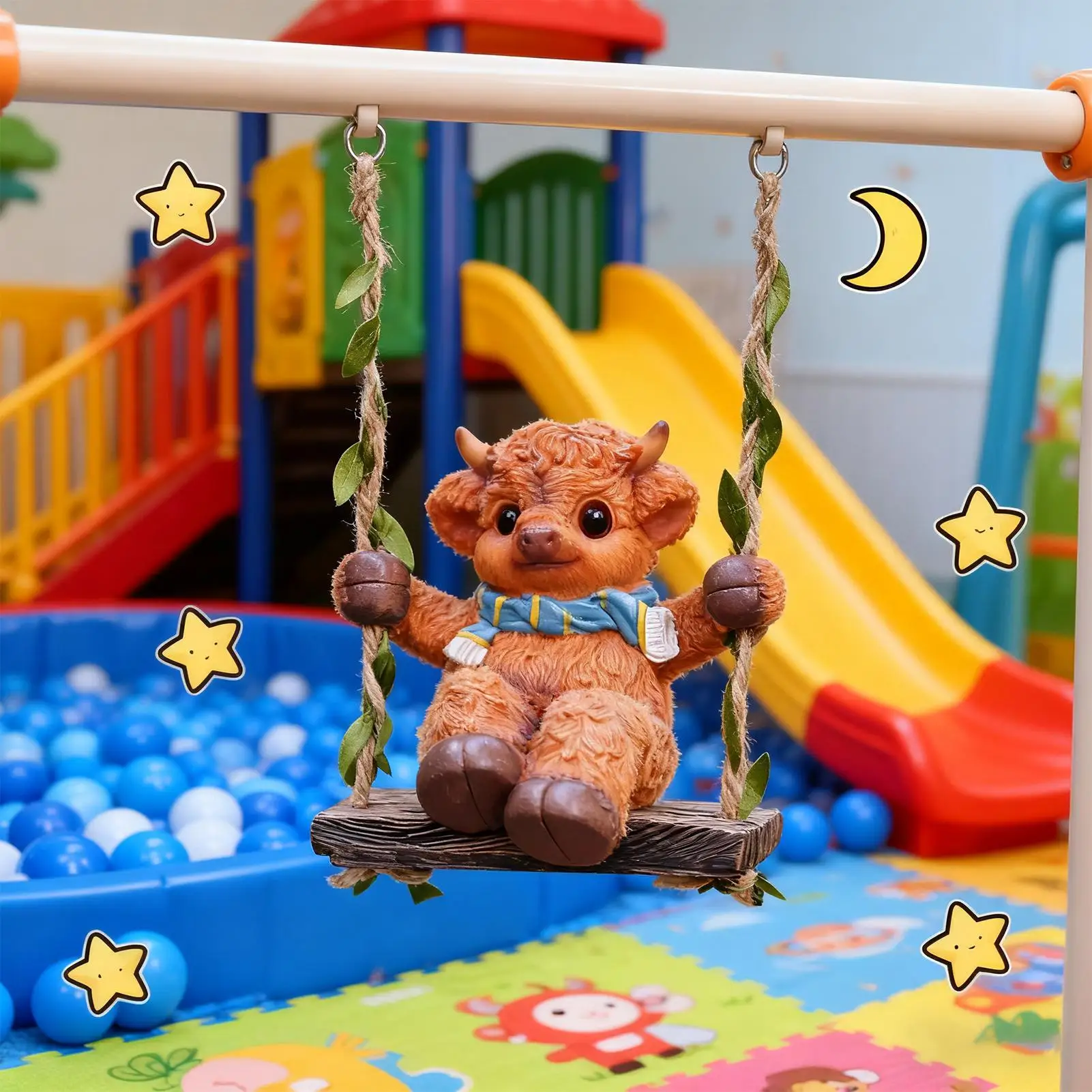 

Highland Cow Figurine Resin Highland Cow Swing Figurine Craft Balcony Sculpture Craft For Balcony Fence Courtyard Garden Tree