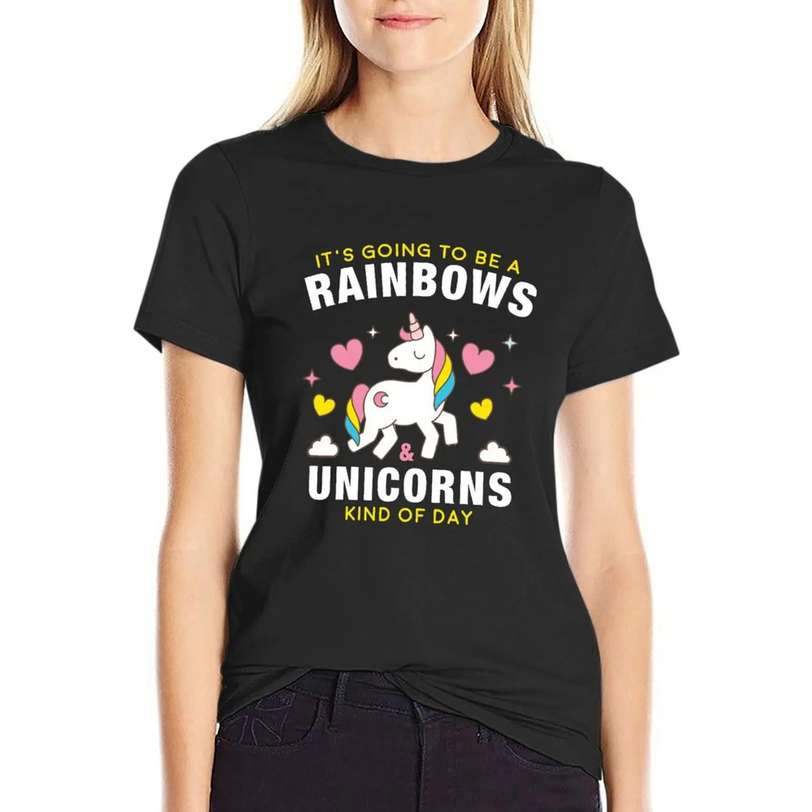 Rainbows and Unicorns Kind of Day T-Shirt Blouse funny tops aesthetic clothes t-shirts for Women loose fit