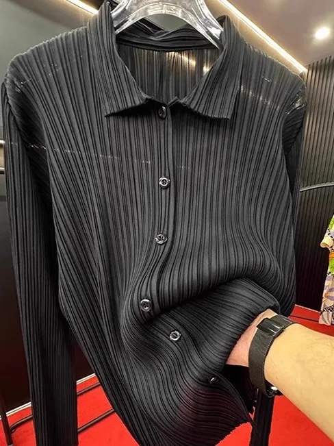 

Женский длинный све со сложенным черным воротником, лето 2022, новый тонкий высококачественный солнцезащитный топ, облегающий топ для поездок на работу