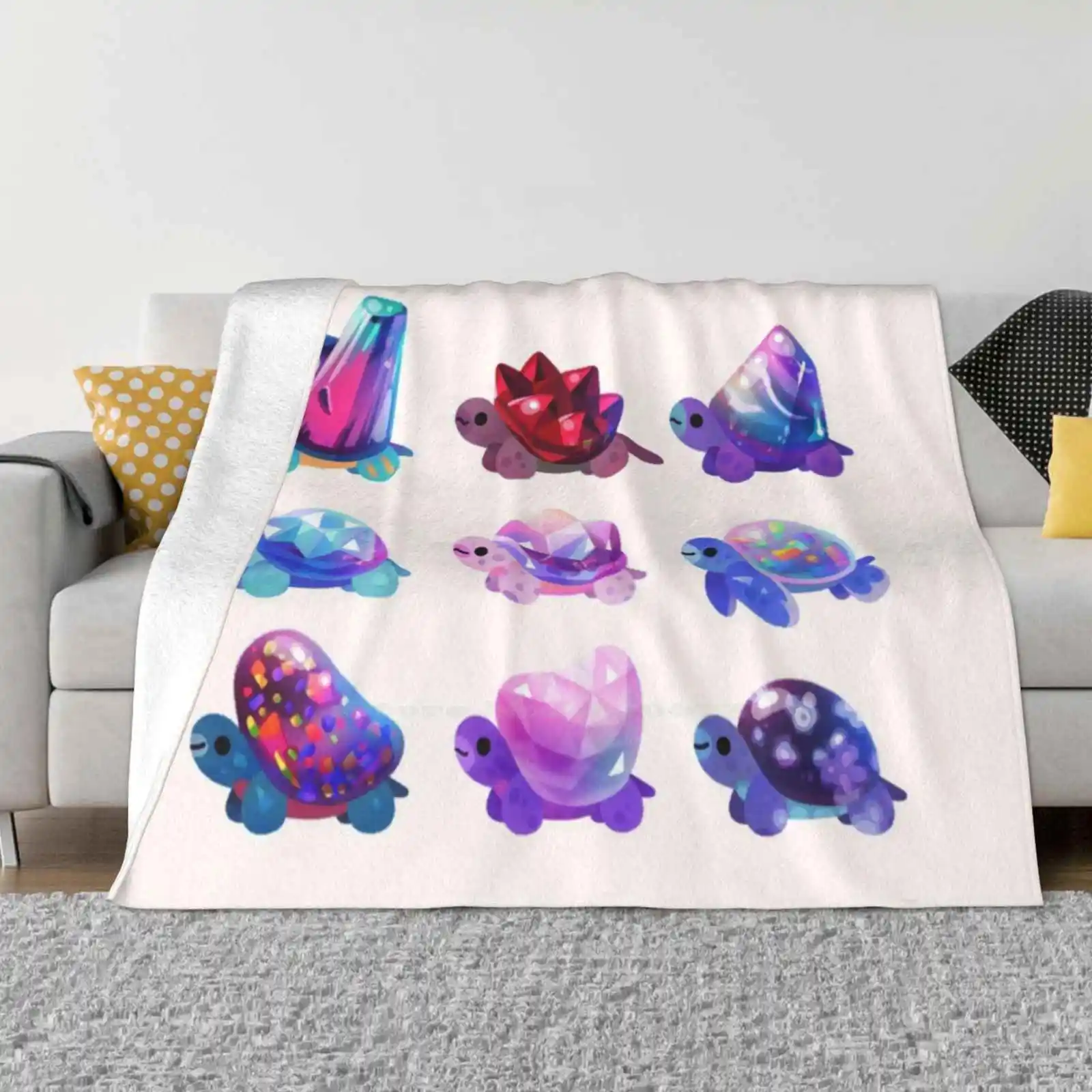 Jewel Turtle-Pastel Fashion Soft Warm Flannel Blanket Jewel Gem Stone Marine Life Animal Sea Snail Pikaole Black Opal Garnet