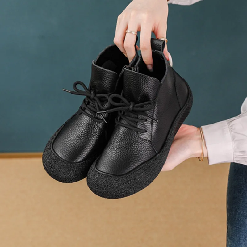 

Designer black chelsea orthopedic boots woman casual lace up punk boots female oxford snow boots botas mujer