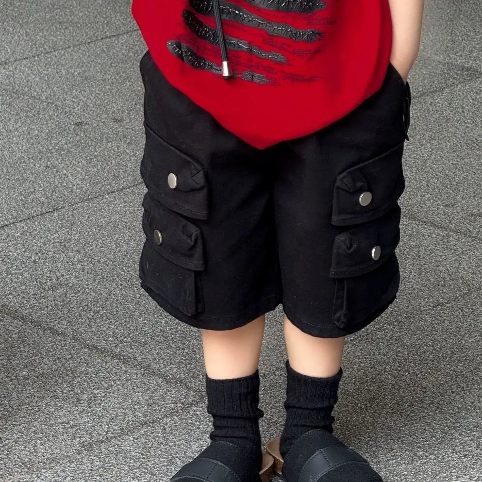 Summer Fashion Baby Red Sleeveless Set Boys Top Tshirt+Shorts 2pcs Children Set Casual Sportswear 2PCS Streetwear Clothing