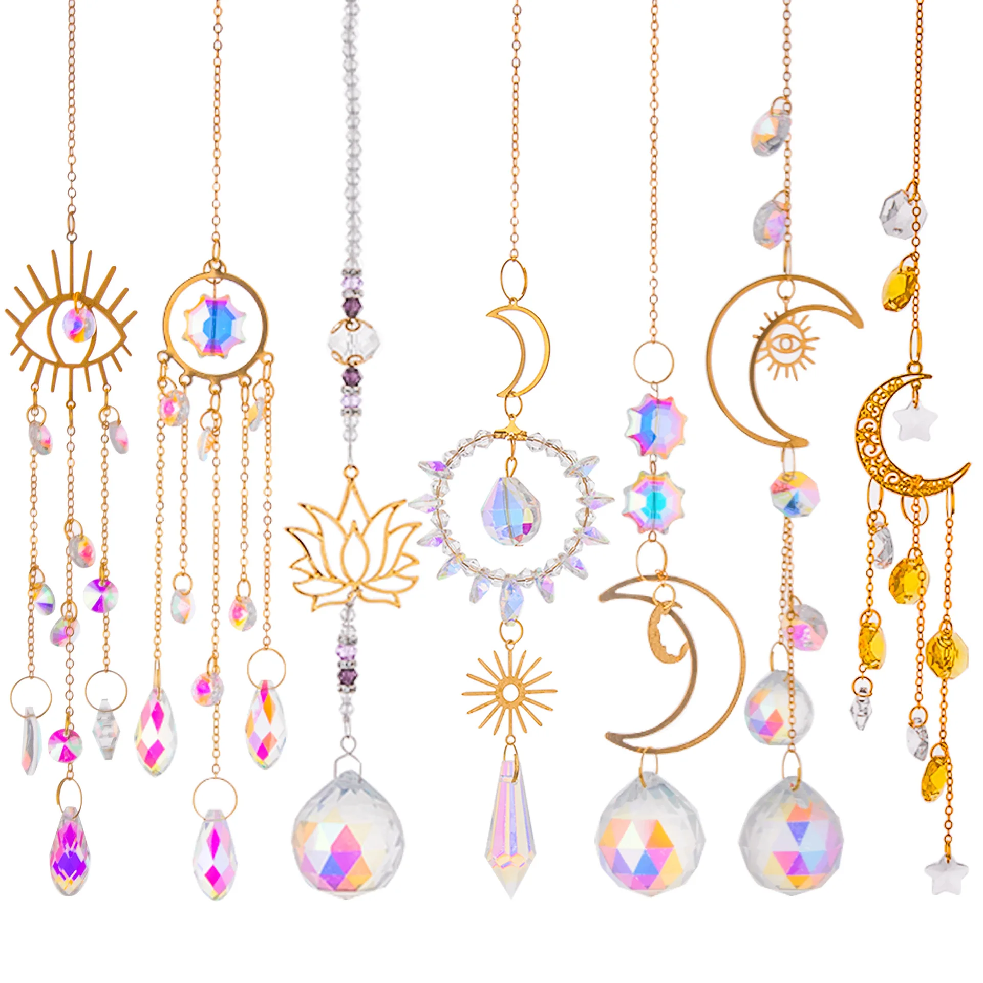 

Crystal Suncatcher Wind Chimes Moon Shaped Pendant Hanging Room Decor Dream Catcher Garden Bohemian Decors Decorations Crafts