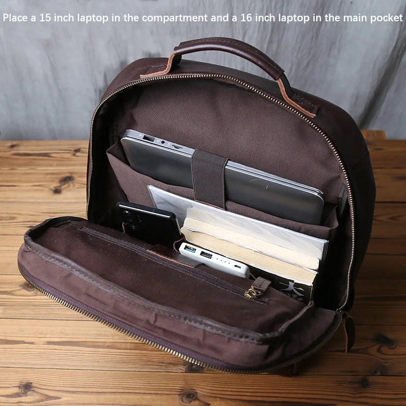 NZPJ Retro Echtes Leder männer Rucksack Mode Rucksack Top Schicht Rindsleder Computer Rucksack Große Kapazität Reisetasche – Detail 19