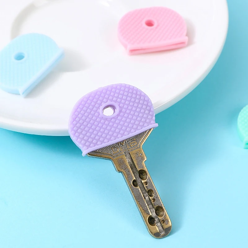 10pcs Silicone Elastic Key Cover Keychain Hollow Soft Key Locks Cover Waterproof Keys Cap Pendant Identification Protect Keyring