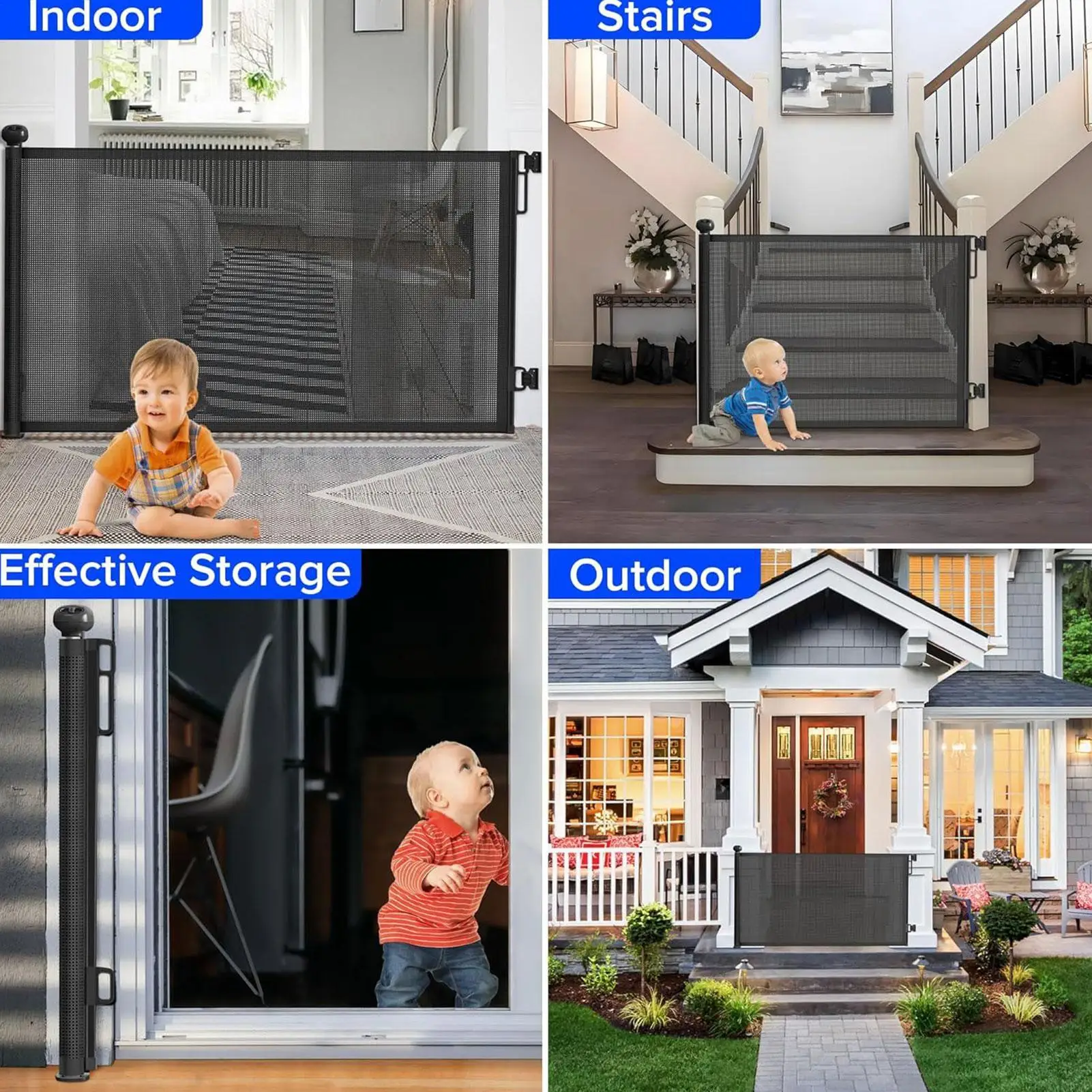 Retractable Dog Gate No-Drill Childproof Net Fence Cat Baffle Mesh Pet Gate Mesh Sliding Barrier Fence Dog Cat Fence Pet Gate