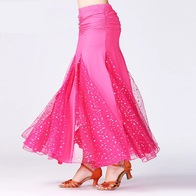 Ballroom dance dress women sequins half-length skirt high waist slim Square Flamenco Dance red color