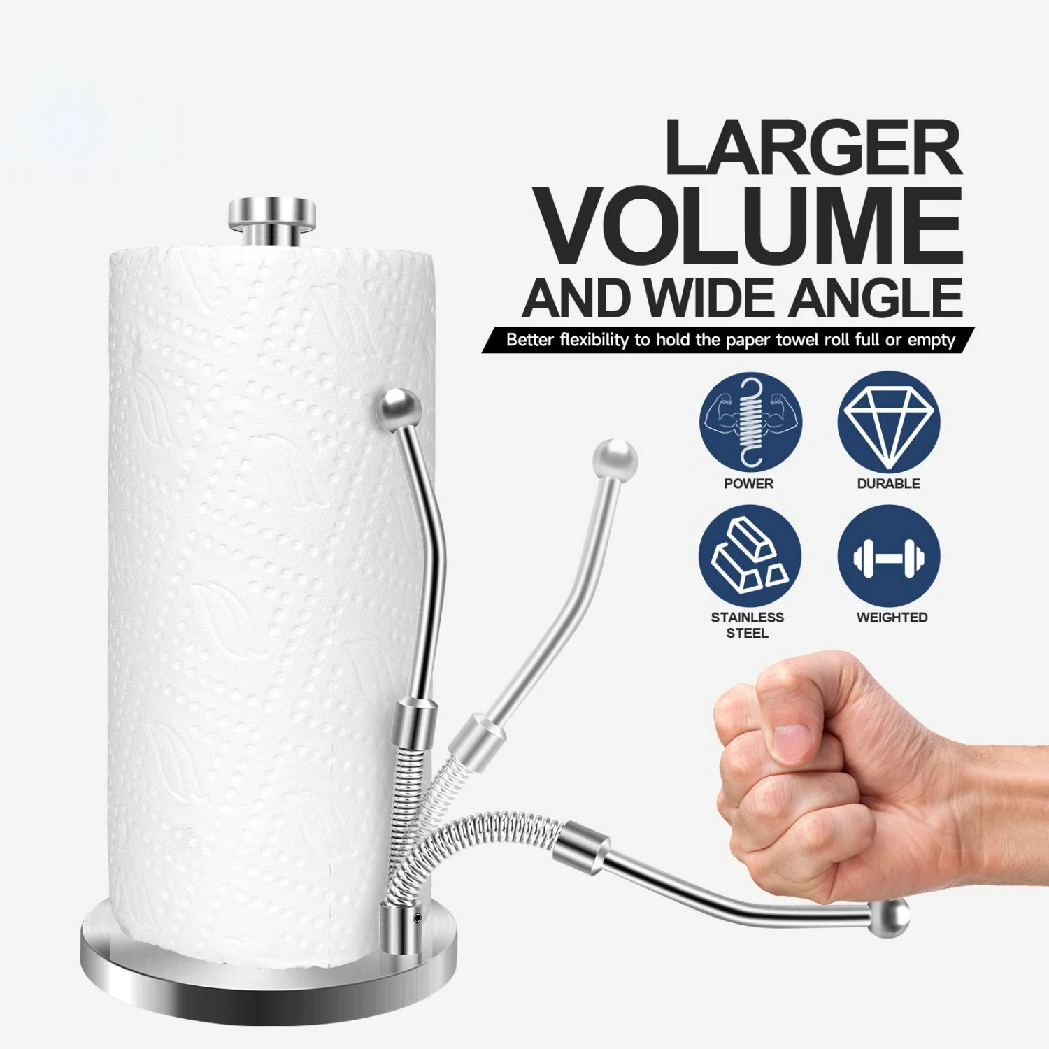 Stainless Steel Paper Towel Holder Easy Tear Towel Rack Weighted Paper Towel Holder Upright Paper Towel Holder Prevent