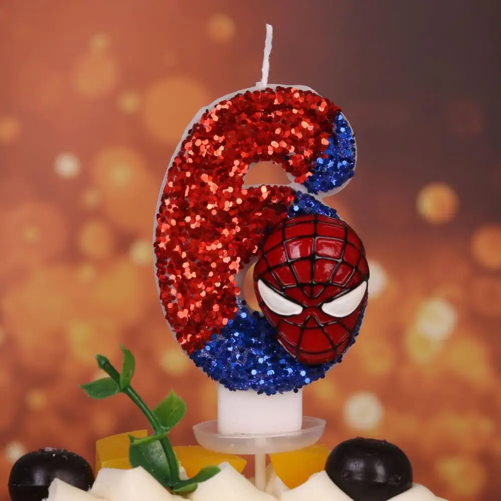 Spiderman 0-9 Number Candle 3D Anime Figure Party Cake Plugin Decoration Candle Birthday Digital Candle Cake Accessories