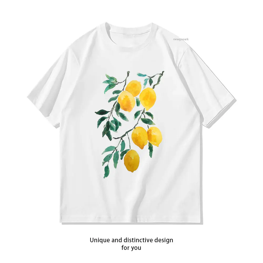 hand painted yellow lemon watercolor T-shirt Woman Man Casual Cotton Graphic T Shirts Adult  Tops Tee Short-sleev Breathable