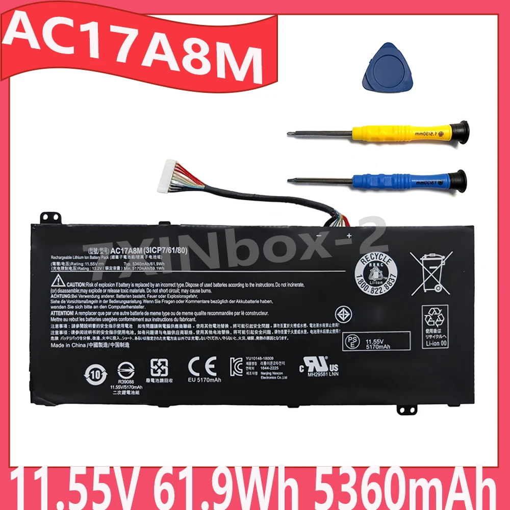 AC17A8M 11.55V 61.9Wh 5360mAh Laptop Battery For Acer Spin 3 SP314-52 TravelMate X3 X314-51-M X314-51-MG X3310-M X3410-M Series