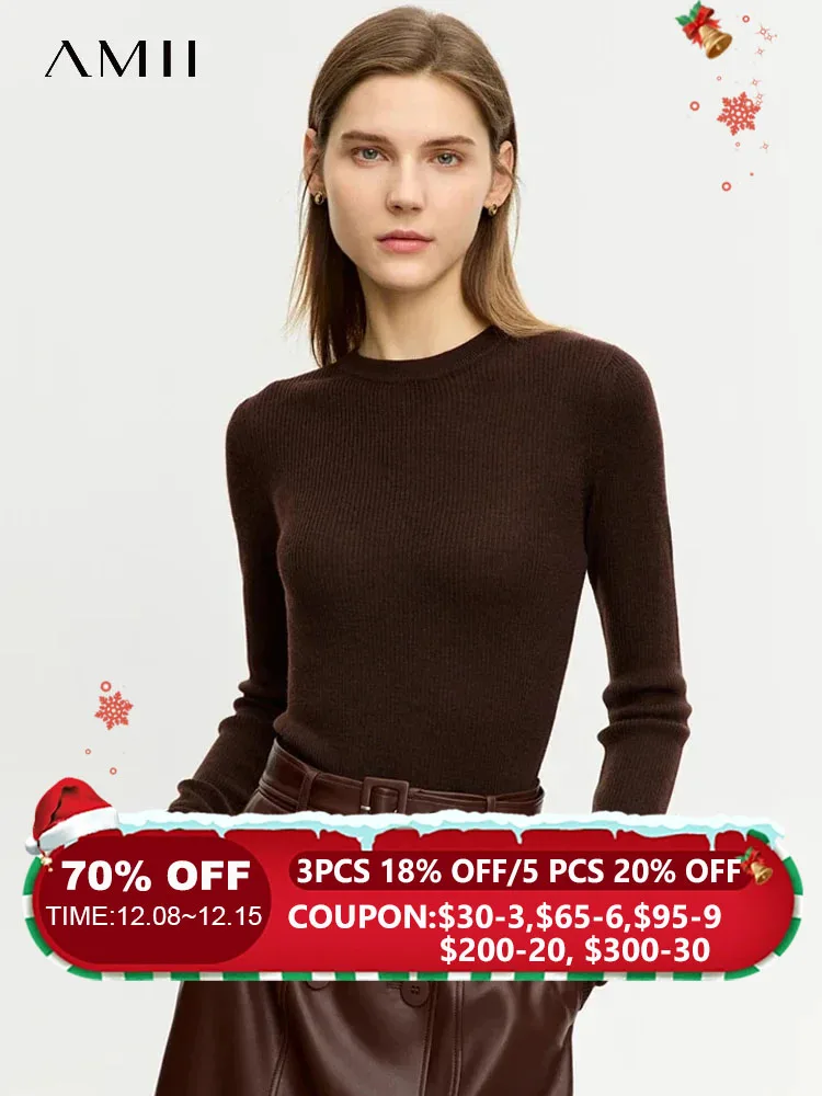 AMII Minimalist Sweater for Women 2023 Winter New Simple Slim Fit High Elastic Turtleneck Warm Solid Pullovers Female 12323075