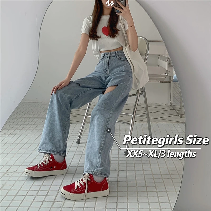 

150 small short salt love ripped jeans women's high waist design sense niche straight tube wide leg xs nine points