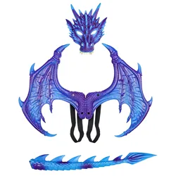 Adult Boy and Girl Kids Halloween Decoration Carnival Party Animal Costume Dragon Cosplay Masquerade Face Mask and Wings