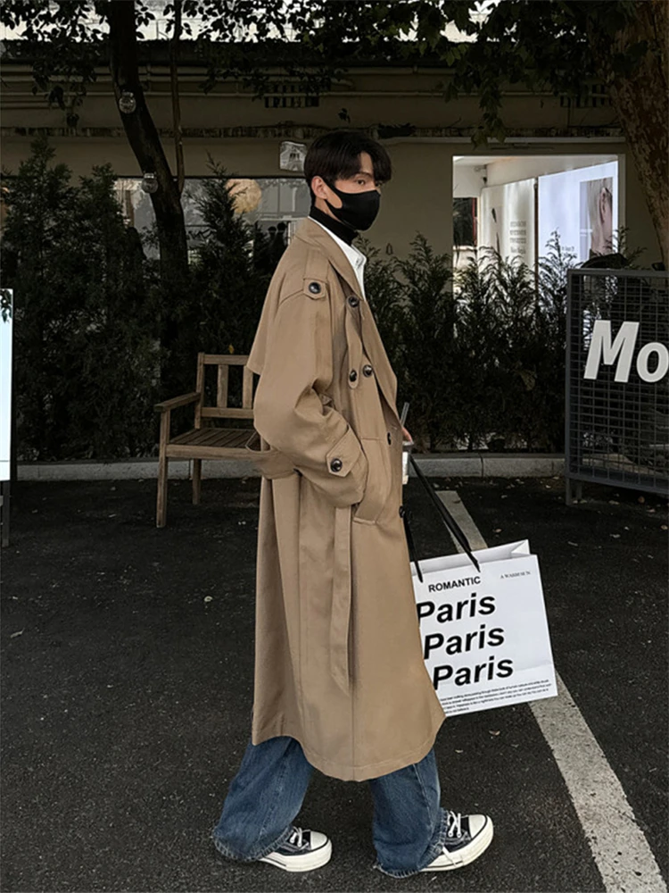 

Модная мужская ветровка с двойной застежкой на пуговицах, длинный рукав, из полиэфирного волокна, молодежный тренд, осенний сезон, средней длины