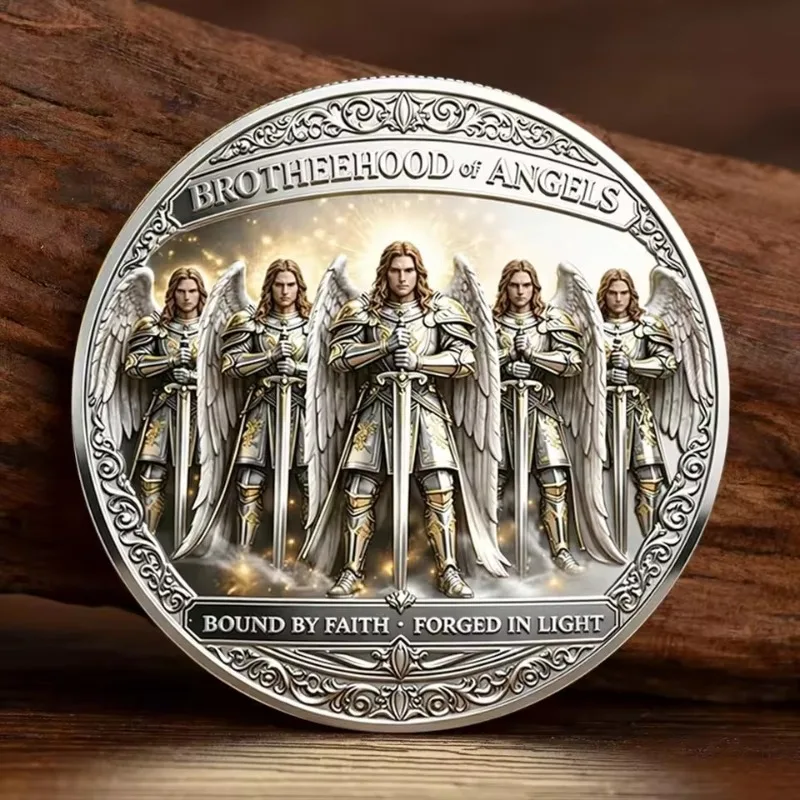 2D Flat Archangel Michael Silvery Plated Commemorative Coin Light Warrior Challenge Token 40mm Round Shape