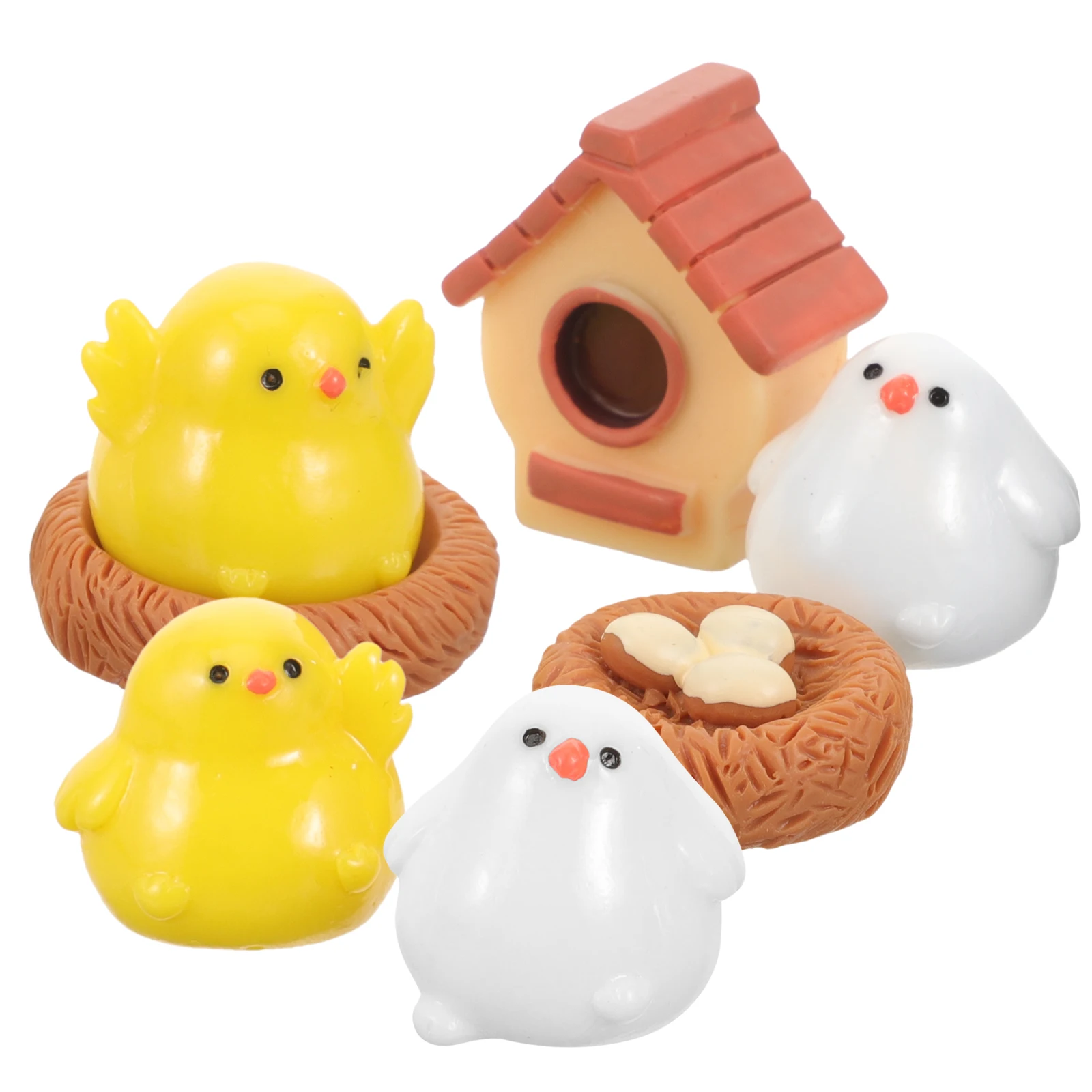 

1 set Mini Chicken Figurines Resin Bonsai Decor Cute Cartoon Yellow Chick Nest Garden Miniatures Succulents Craft Lightweight