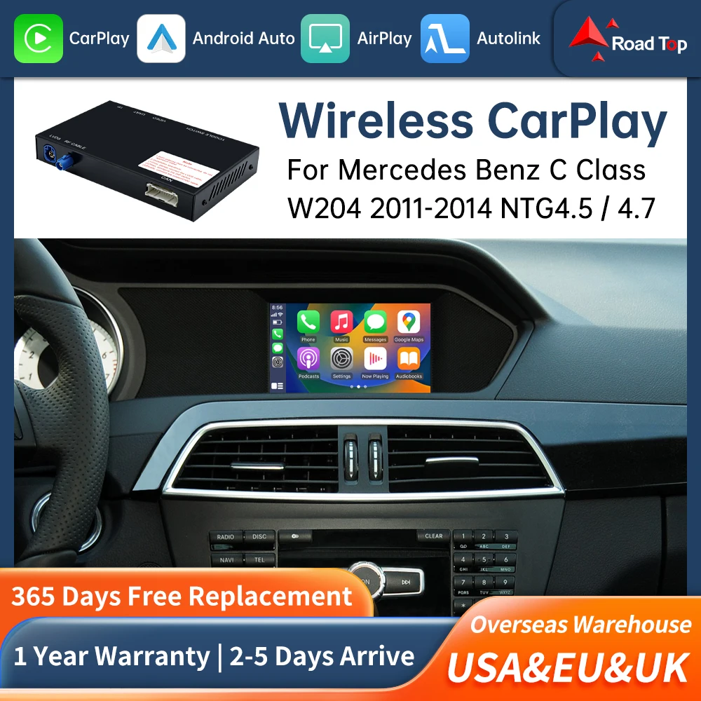 Road Top Decoder Wireless CarPlay Android Auto Interface for Mercedes Benz C Class W204 NTG4.5 4.72011-2014 Link Car Play