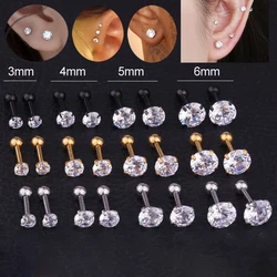 1 pc size 3/4/5/6/7/8mm Medical Stainless Steel Stud Earrings For Women Men Zircon Ear 4 Prong Tragus Cartilage Piercing Jewelry
