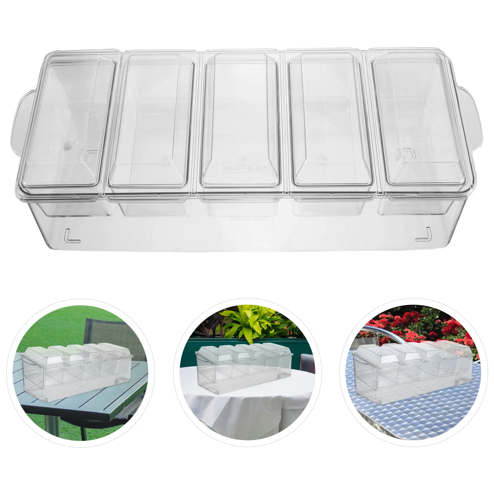 

1Set Plastic Divided Snack Box Leak Proof Lids Organized Compartments for Condiments Garnishes Bar Accessories Easy Carry