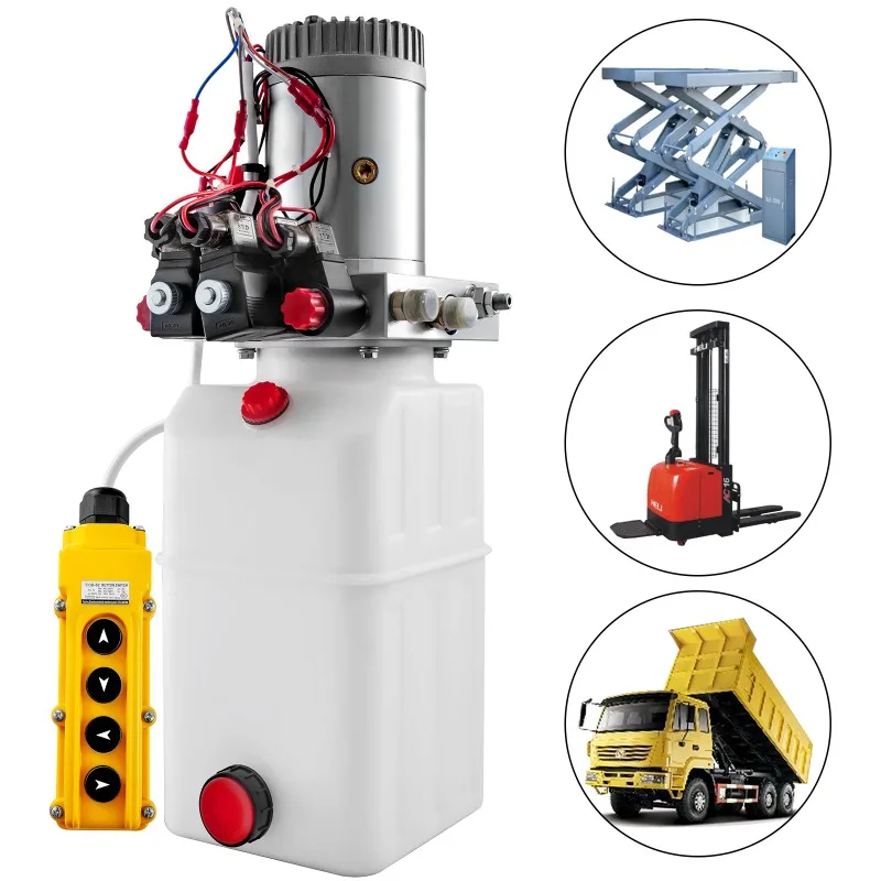 VEVOR Hydraulic Pump Power Unit 12V 24V DC Double Acting & Solenoid W/ 6L 8L White Plastic Tank Car Liftng Fit for Auto Repair