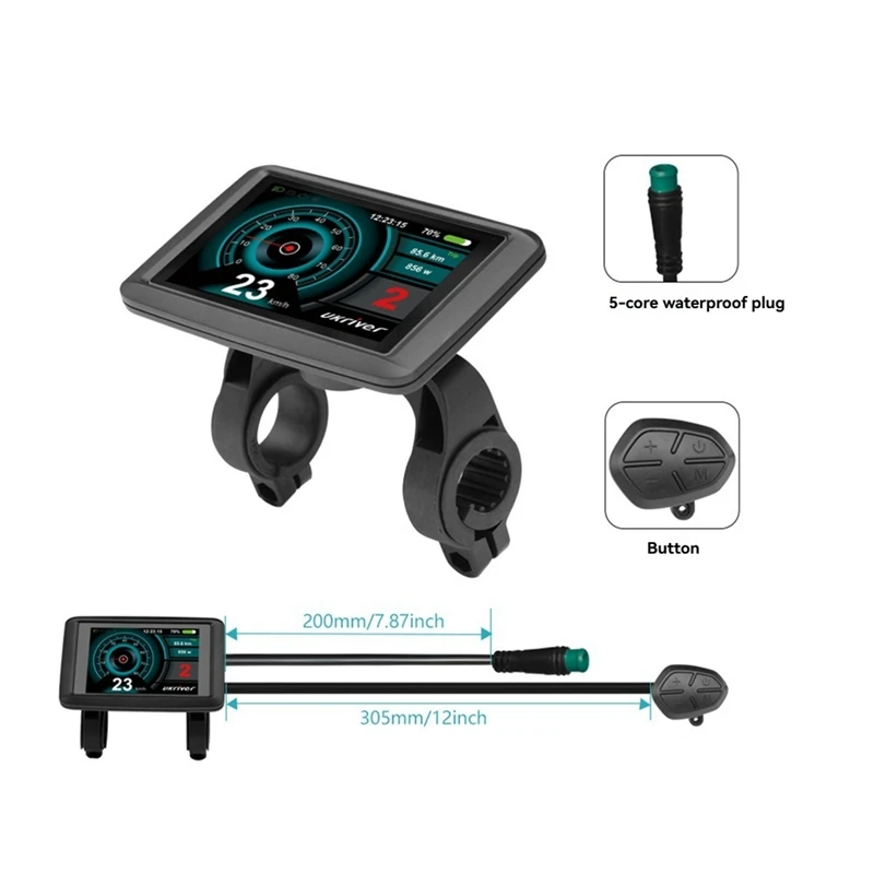 Electric Bike UKC1+ Color Display Ebike Screen 5pin LCD Display with USB Waterproof Connector-DTB1