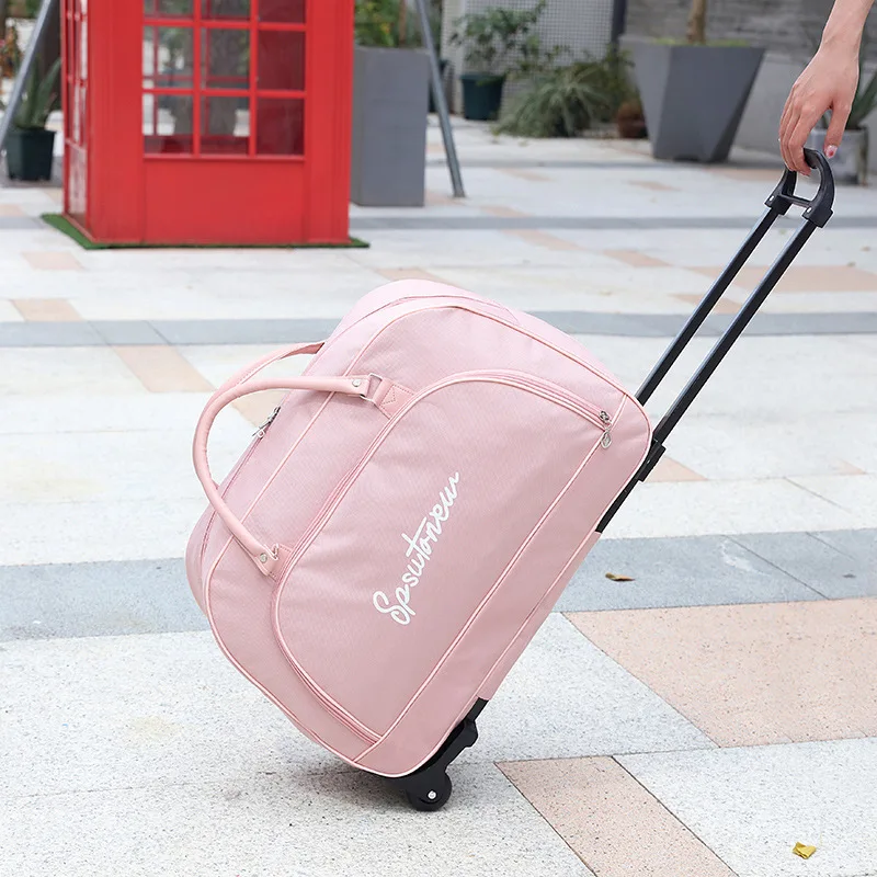 

Rolling Luggage Trolley Bag Large Capacity Carry On Suitcase with Wheels Foldable Duffle Travel Bag Telescoping Handle Durable