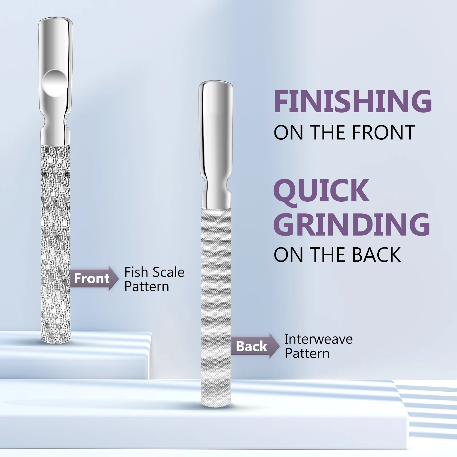 2 قطعة مبرد أظافر من الفولاذ المقاوم للصدأ أداة مانيكير مزدوجة الجوانب لأظافر القدم والباديكير ملف معدني عازلة متينة مقشر #5