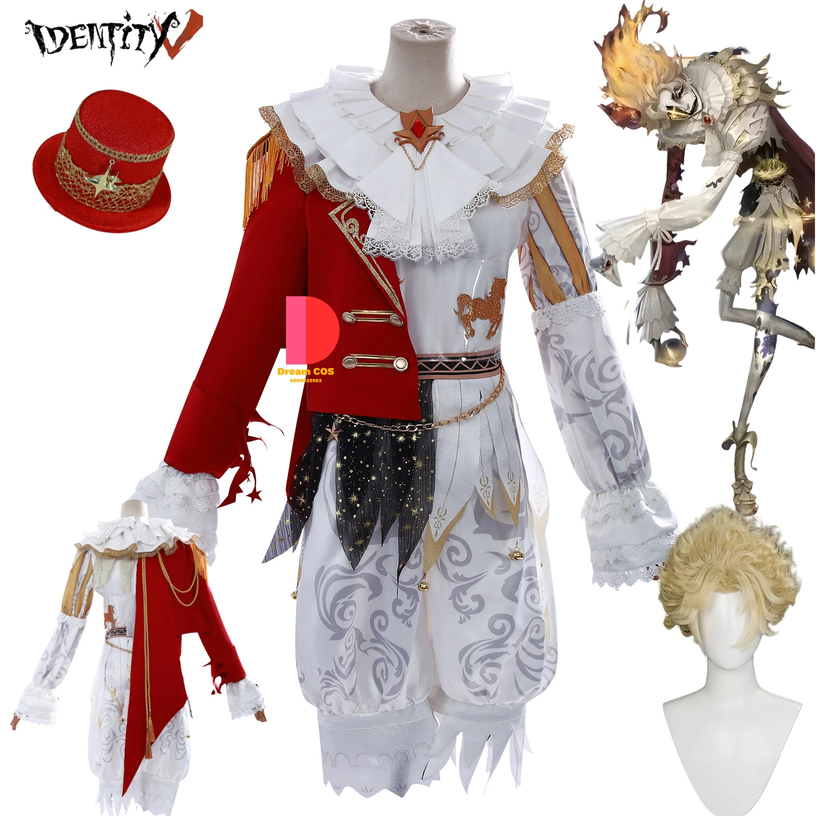 

Game Identity V Toy Merchant Joker Cosplay Costume Weeping Clown Anime Clothes for Men Women Halloween Role Playing Comic Con