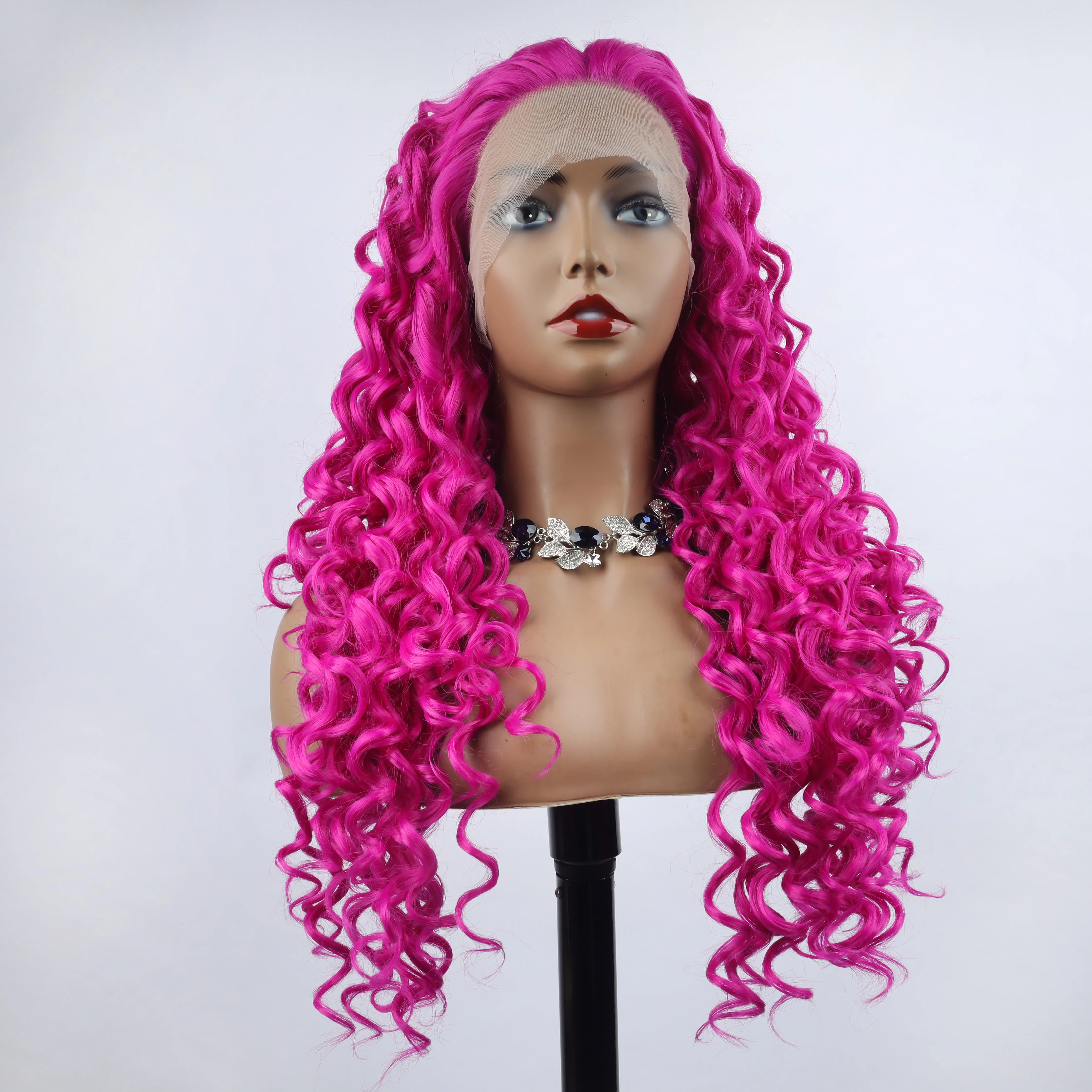 oley Fashion Curly Wig Synthetic Lace Front Wigs Purplish Red Female Lace Wig 13X3 For Black Women Cosplay Hair Daily Use