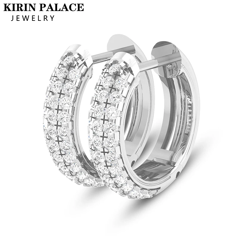 Kirin Palace 925 Silver Real 60pcs Little Moissanite Earrings Women Sparkling Jewelry Gifts White/Yellow Gold Hoops Earring