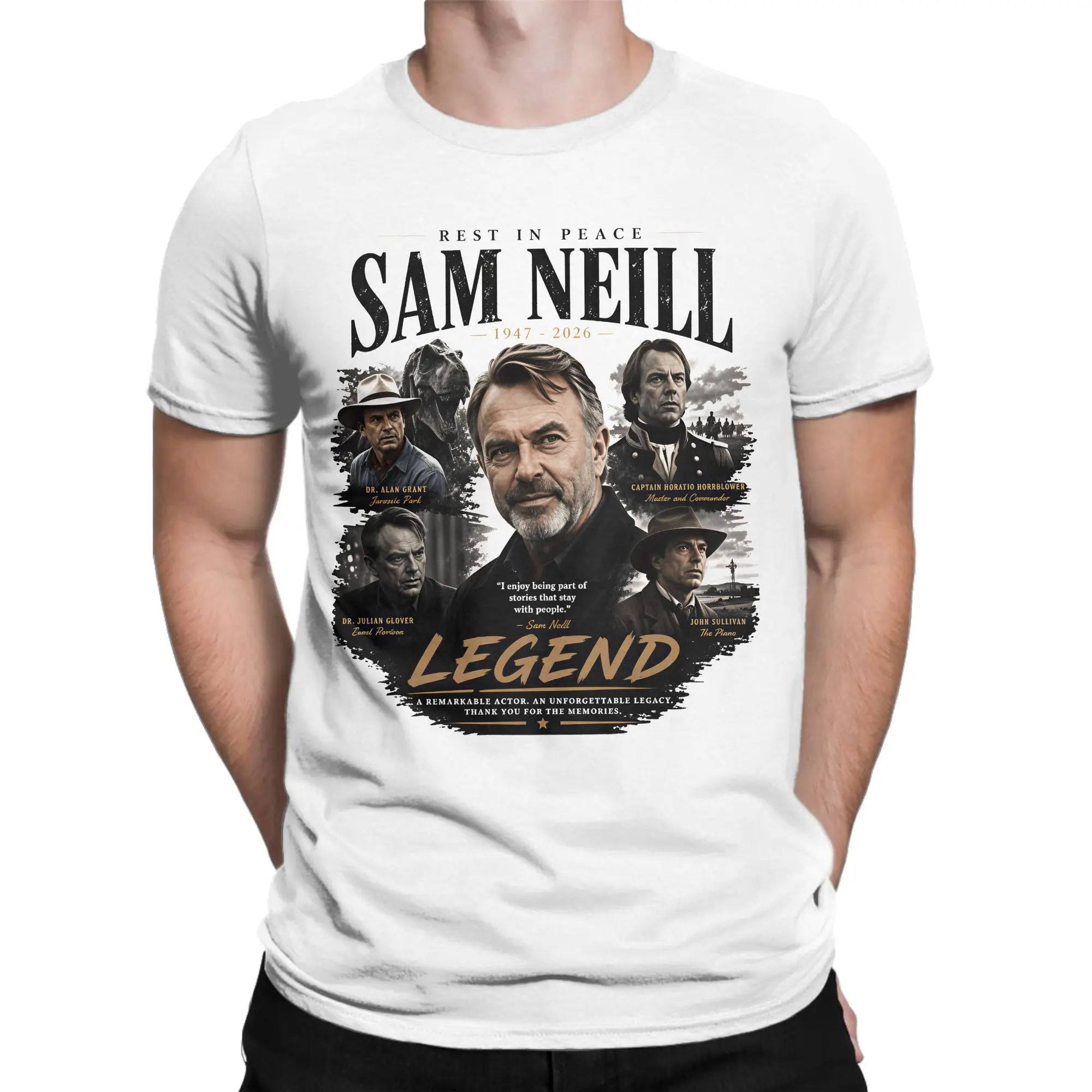 Футболка унисекс «Rest In Peace Sam Neill», летняя, классический дизайн, 100% хлопок, большие размеры до 5XL