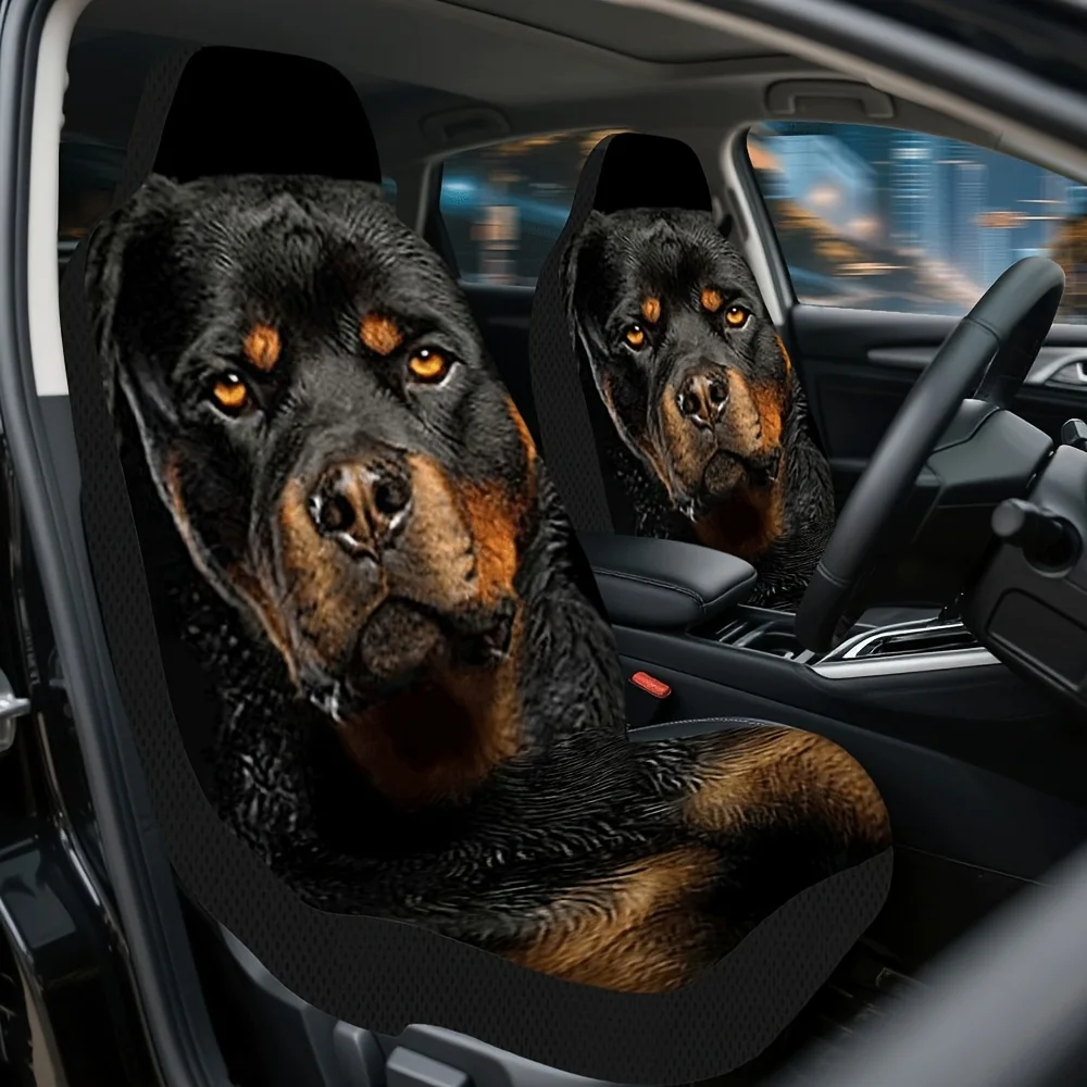 2 fundas para asientos de coche con retrato de perro Rottweiler, diseño moderno negro y marrón, lavables y plegables, aptas para todos los vehículos, duraderas P