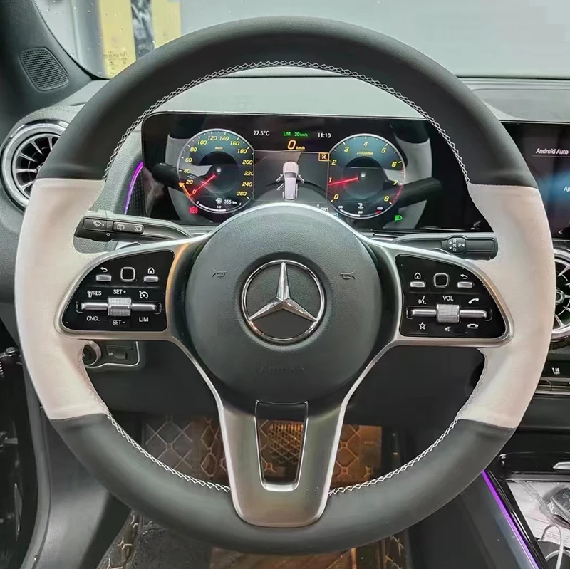 Hand Stitched white Genuine Leather car Steering Wheel Cover For Mercedes Benz A Class 2019-2020 GLC GLB 2020 CLS 2018-2020