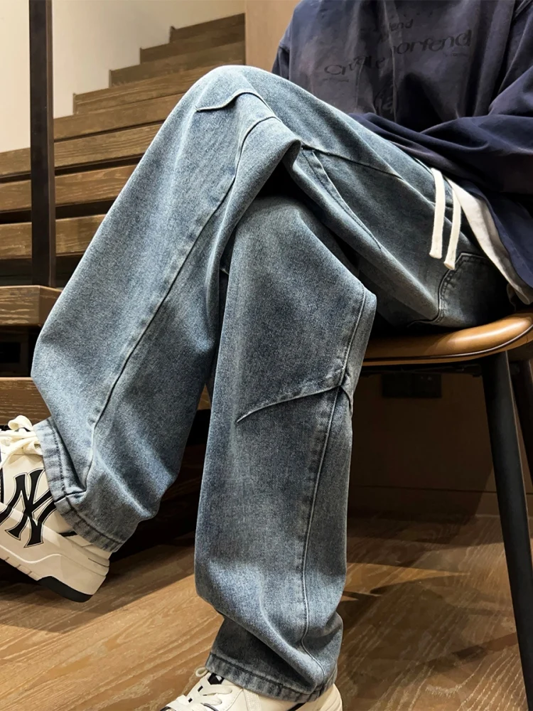 

Men's Straight Leg Jeans Loose Fit Large Size Wide Leg Pants Spring Autumn American High Street Trendy Brand Micro Flared Pants