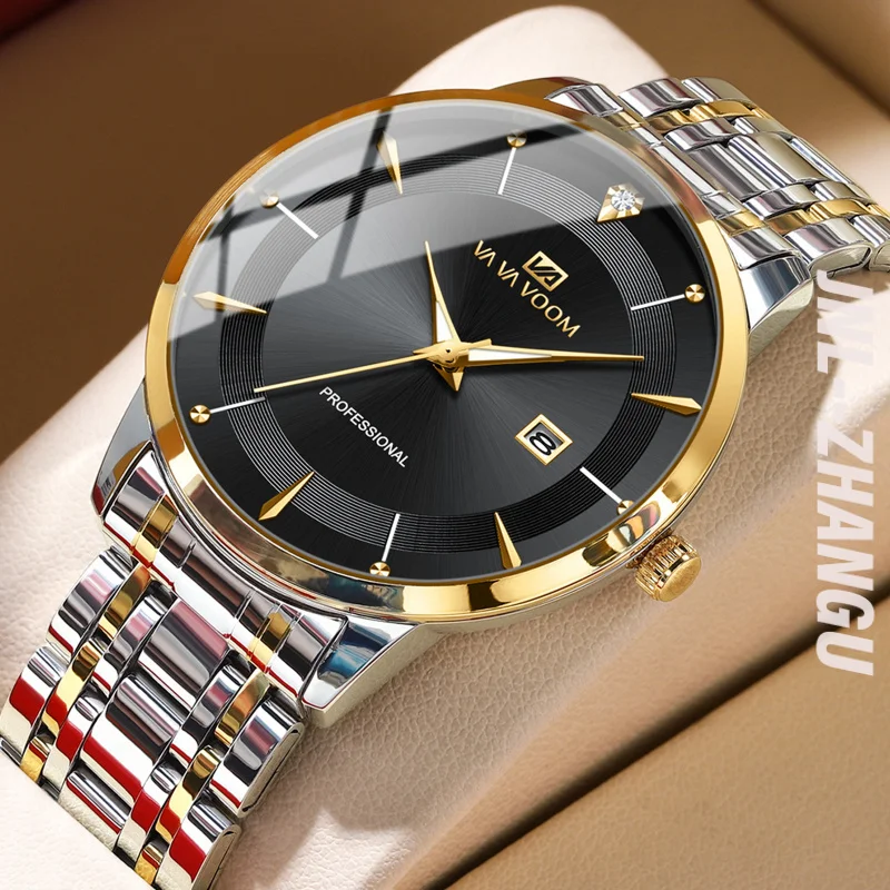 Quartz Watch  New Cross Border Watch Men's Business Belt Calendar Waterproof Stainless Steel Factory Wholesale