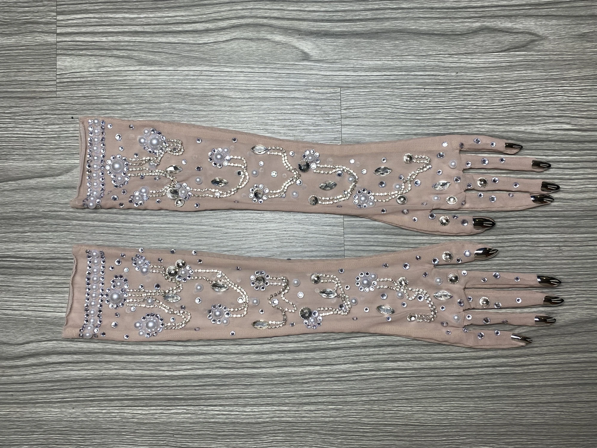 Luxurious Stretch Rhinestone Gloves WomenSparkling Crvsta Mesh Long Perspective GlovesDancer Singer Stage Wear Accessories D033