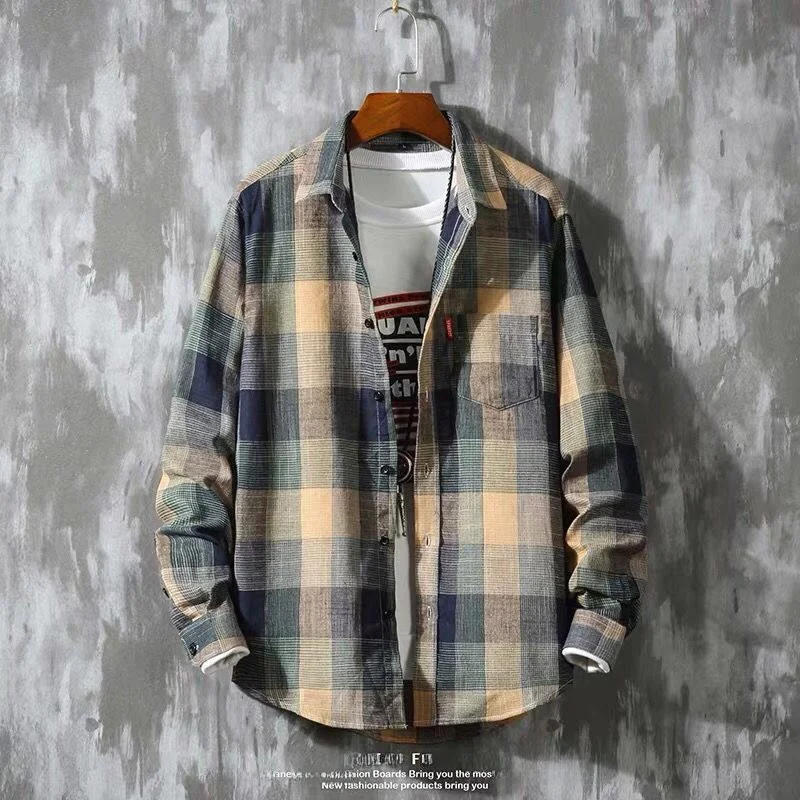 

Men's Work Shirt Gradual Color Long Sleeve Workwear Anti-Scalding Wear-Resistant Construction Site Uniform Plaid Outerwear
