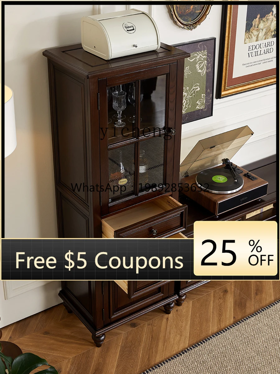 

Solid Wood Single Door Wine Cabinet Living Room Locker Storage Cabinet Ash Wood Furniture