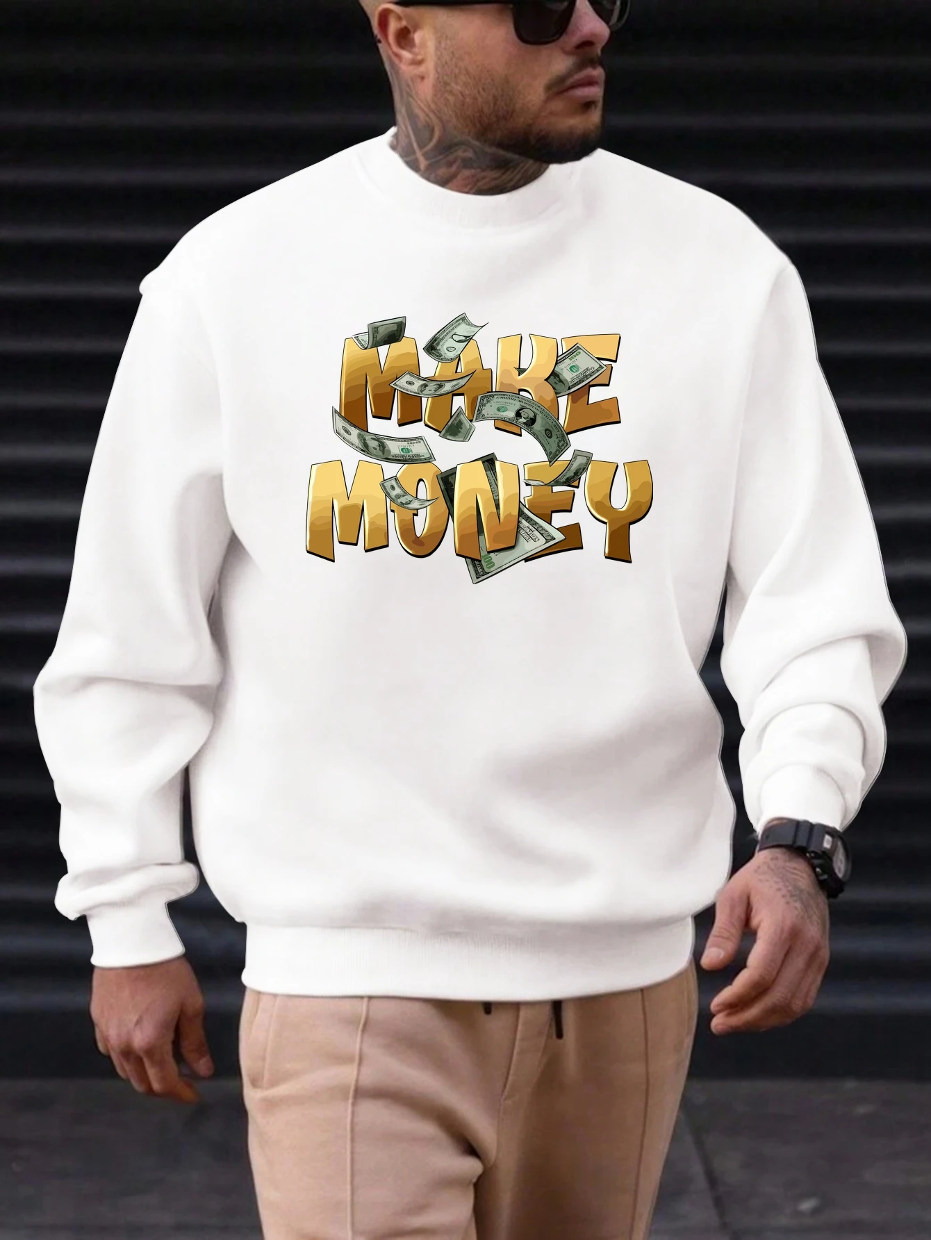 

Men's Cotton Round Neck Sweatshirt MAKE MONEY Pattern Printing 2025 New Trending Fashion Casual High Quality Top Clothing