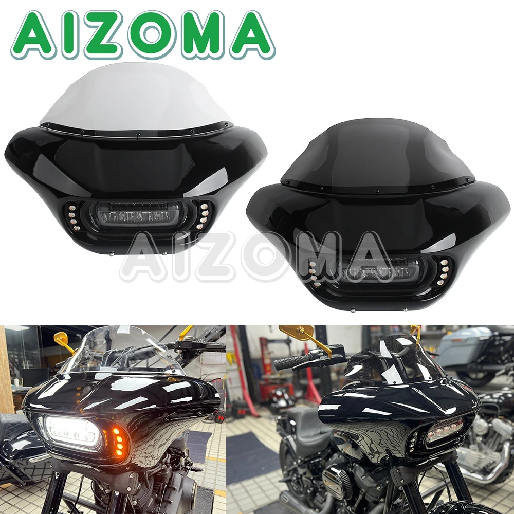 

For Harley Softail Fat Bob FXFB 2018-19 FXFBS 18-24 Bawting Fairng LED Running Turn Signal Headlight Front Windshield Deflector