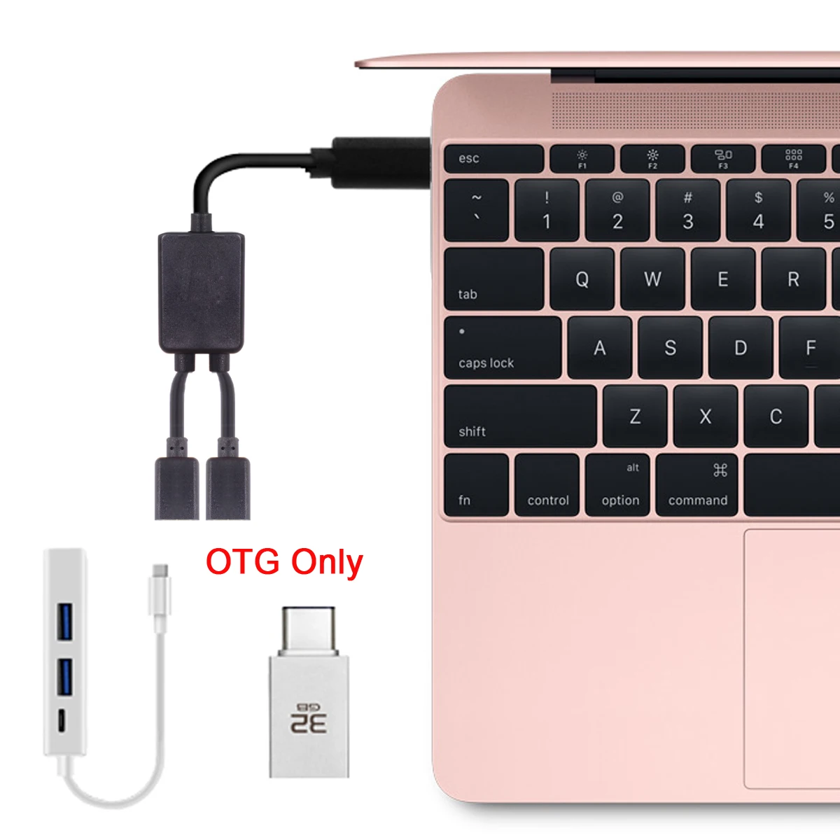 CYSM Chenyang Type-C to Dual Ports USB-C Female Hub Cable For Laptop PC & Mouse & Flash Disk