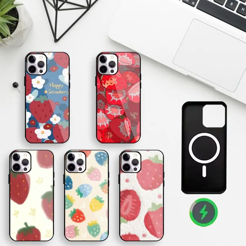 

Happy Strawberry Phone Case For iPhone17,16,15,14,13,12,11 Plus,For Magnetic Wireless Charge Cover