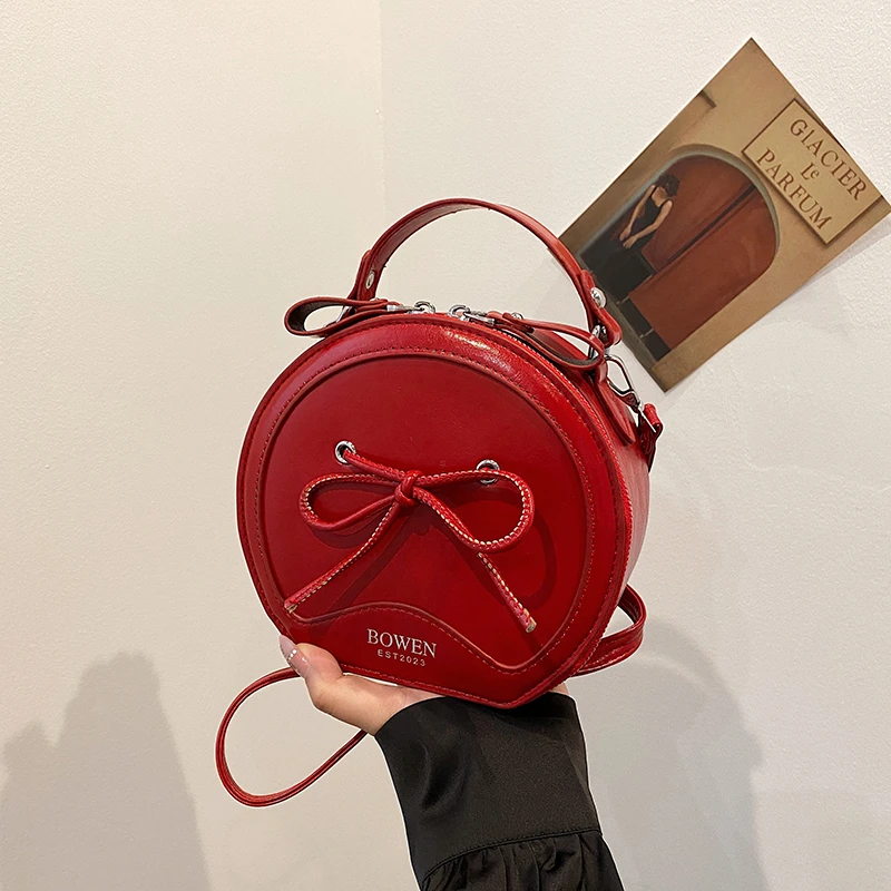 PU Zipper Fashion Small Round Bun Women\'s Shoulder Bags 2024 Versatile New Solid High Quality Sewing Thread Trend Crossbody Bag