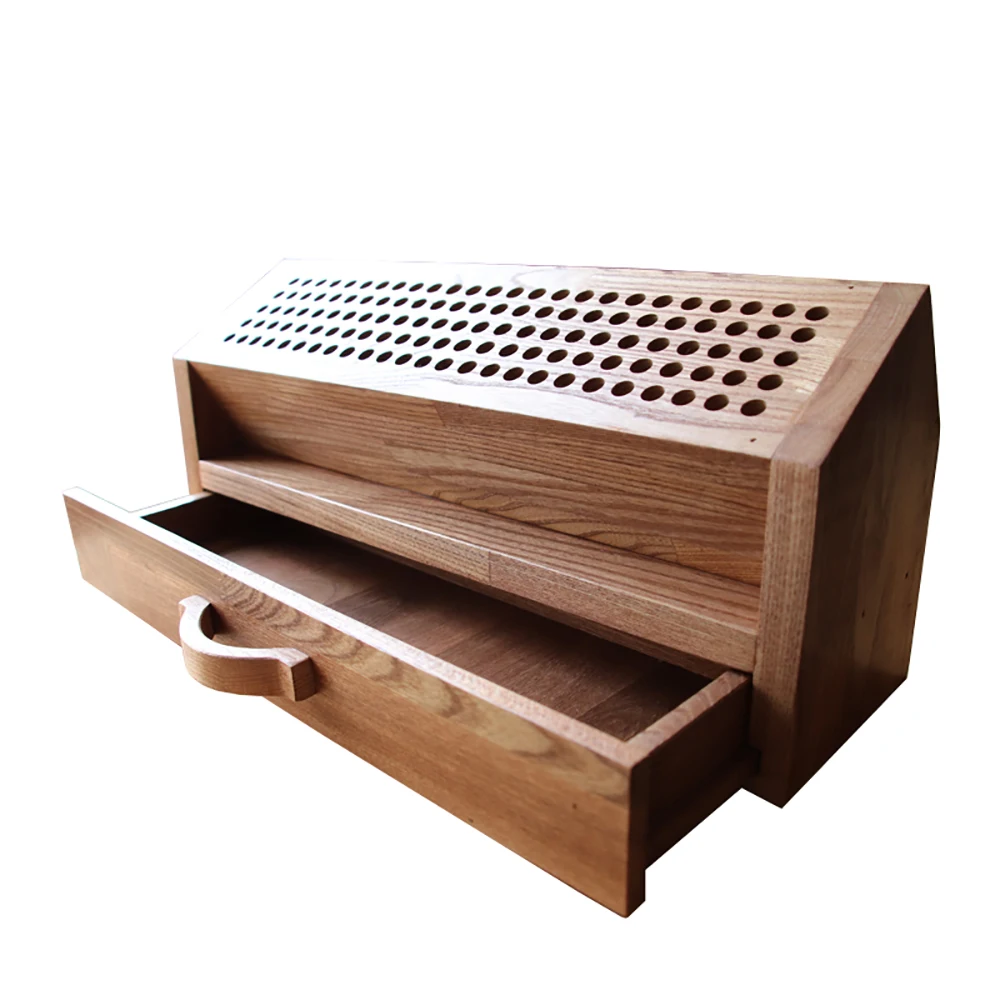 High-End Leather Carving Tools Holder DIY Handmade Leathercraft Stamping Tools Solid Elm Wood Storage Rack 125 Holes Organizer